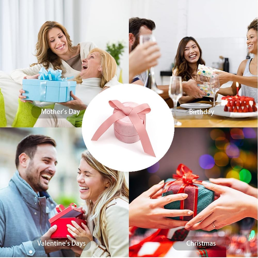 YCTTKDD 1 ück rosa Samt-Ringbox mit Schleife, Schmuckschatulle, Ohrring-Box, Geschenk, Retro-runde Schmuckschatulle, Geschenkbox, kleines Valentinstag-Geburtstagsgeschenk
