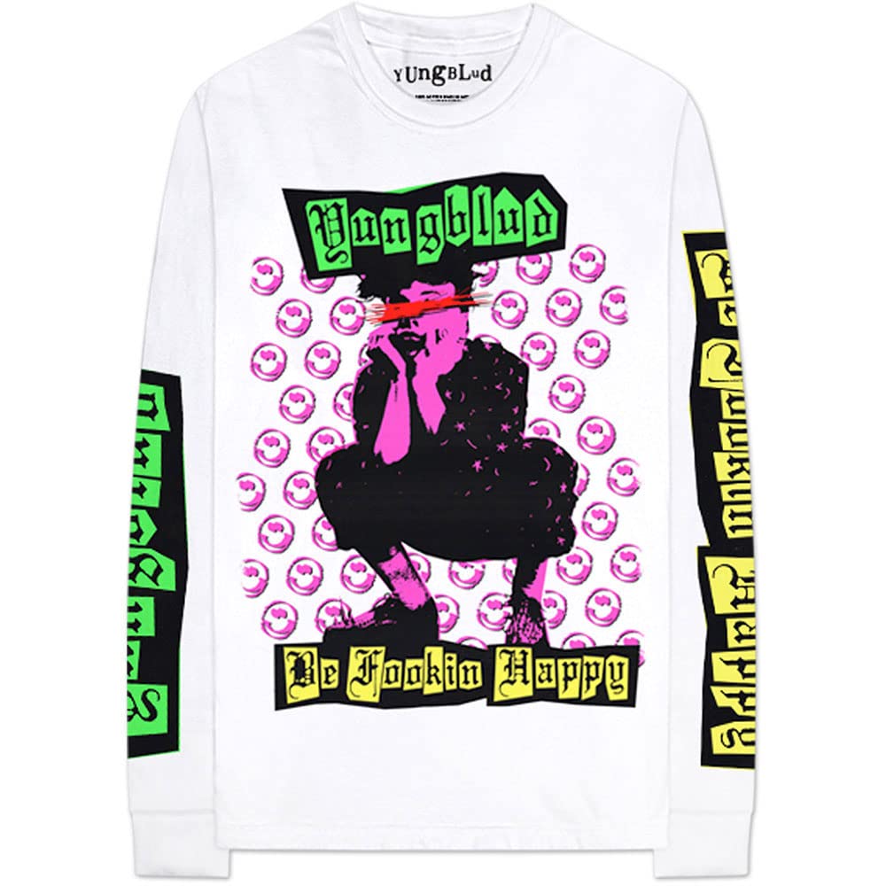 YungBlud T Shirt Be Happy Face Logo Official Mens White Longsleeve Medium