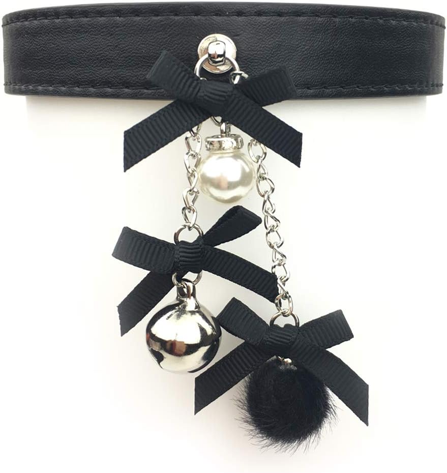 Succuba Handmade Leather Bow Chain Choker Punk Gothic Collar Necklace for Women and Men