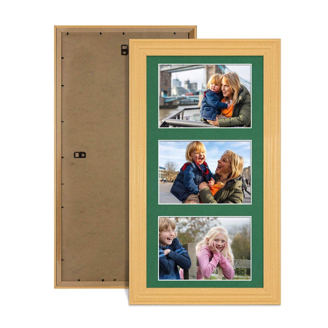Procut Global 40X20CM Country Pine Photo Frames For Multiple Pictures with Emerald Mount-Classic Collage Frame with 3 Apertures (3x) 6X4-Engineered Wood with Shatterproof Perspex