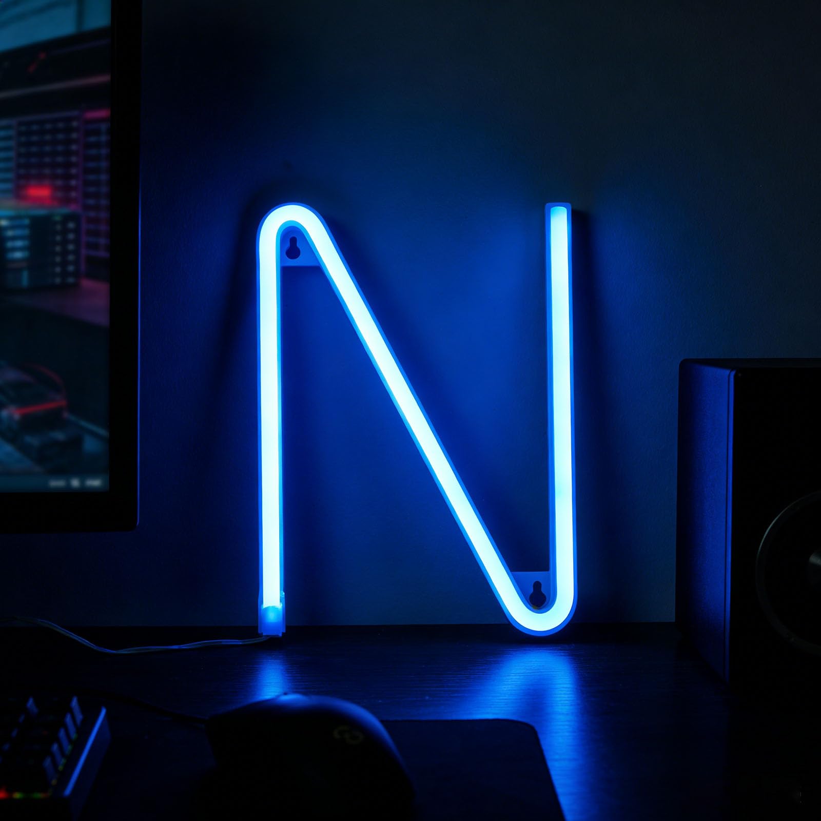 shulovehua Blue Neon Letter Sign - Battery/USB Powered LED Alphabet Neon Art Lights for Wedding, Birthday, Christmas, Home Bar(N)