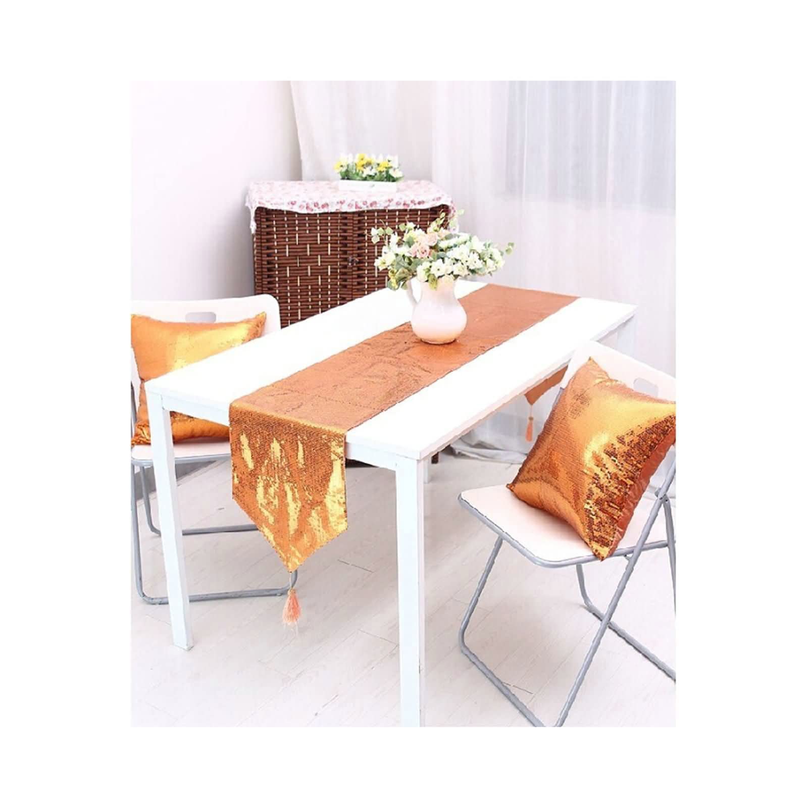 Chemin de Table de Noël Simple à Paillettes Orange Déco Table de Fête - 6