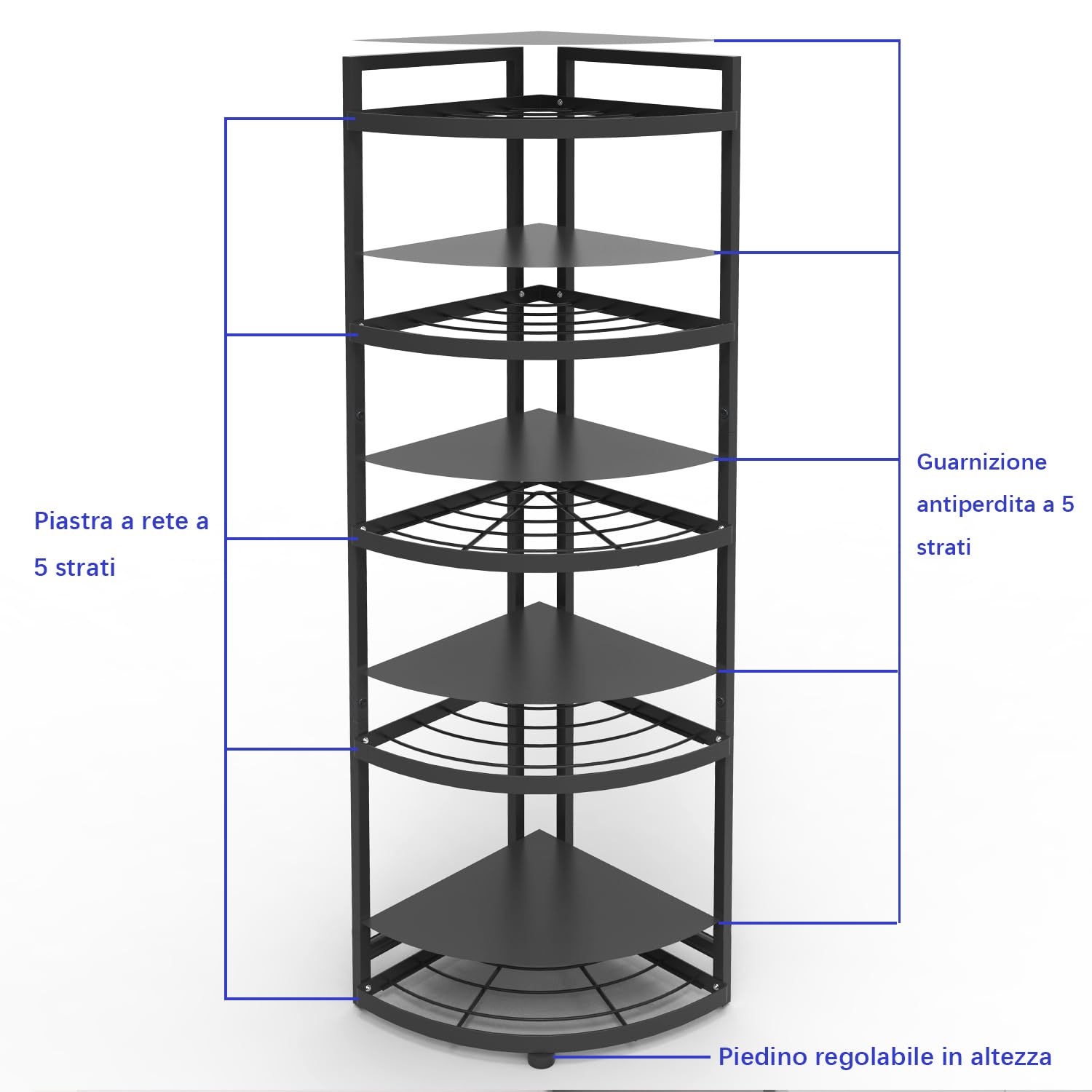 HUIJIN Étagère d'angle à 5 niveaux à 90° pour cuisine – Organisateur de casseroles et de poêles, rangement sous l'évier – Étagère en fer robuste [RA11 H 100'