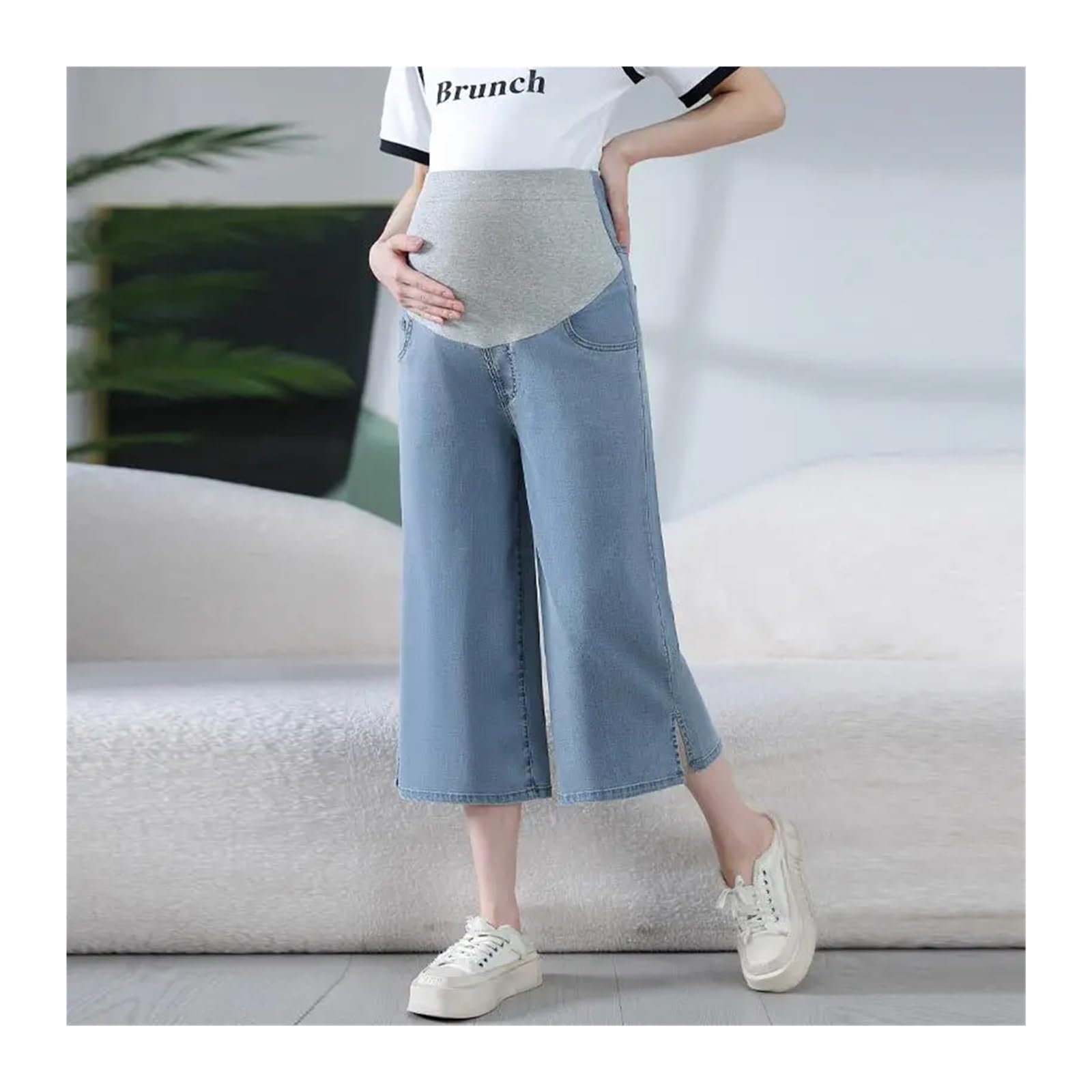 Pantalones Cortos de Maternidad de Verano, Vaqueros de Pierna Ancha, Talla Grande, Finos, Transpirables y Ligeros for Embarazadas.(XL)