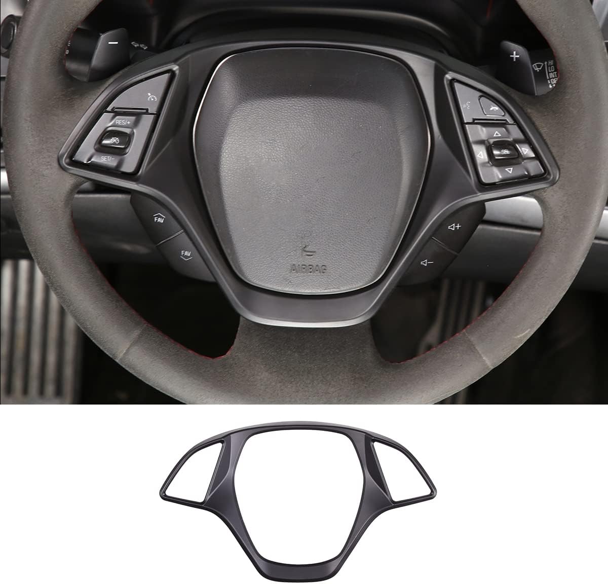 Car Steering Wheel Cover Molding Cover Trims Accessories Compatible for Chevrolet Corvette C7 2014-2019 Carbon Fiber Look Steering Wheel Accessories for Corvette C7 (ABS Plastic, Matte Black)