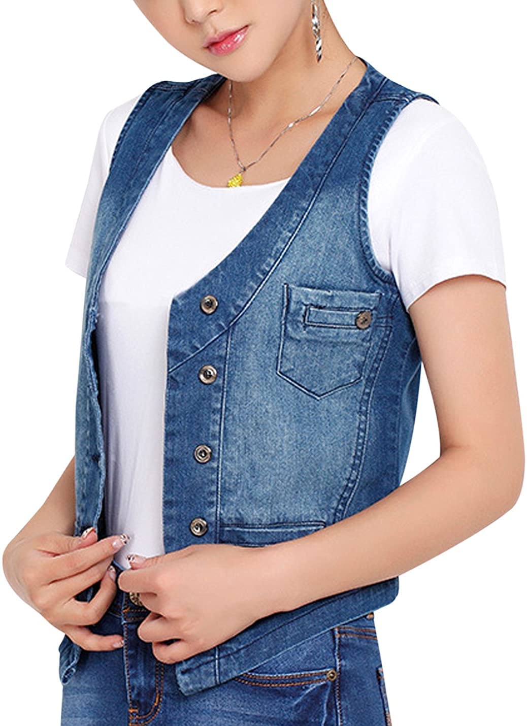 Chaleco elástico sin mangas con cuello en V chaleco de botones casual de mujer 8