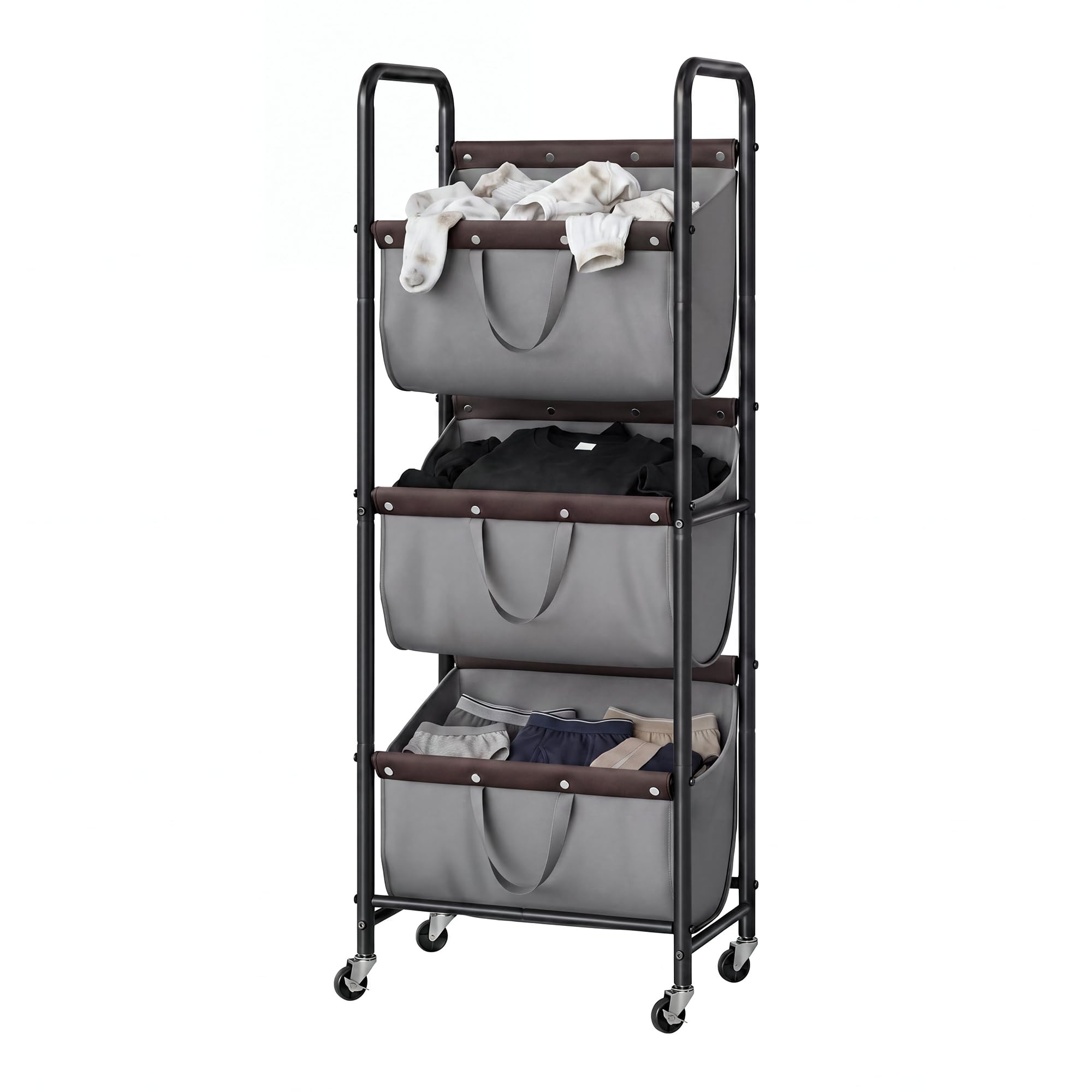 3 Tier Laundry Sorter - Rolling Hamper Cart -11