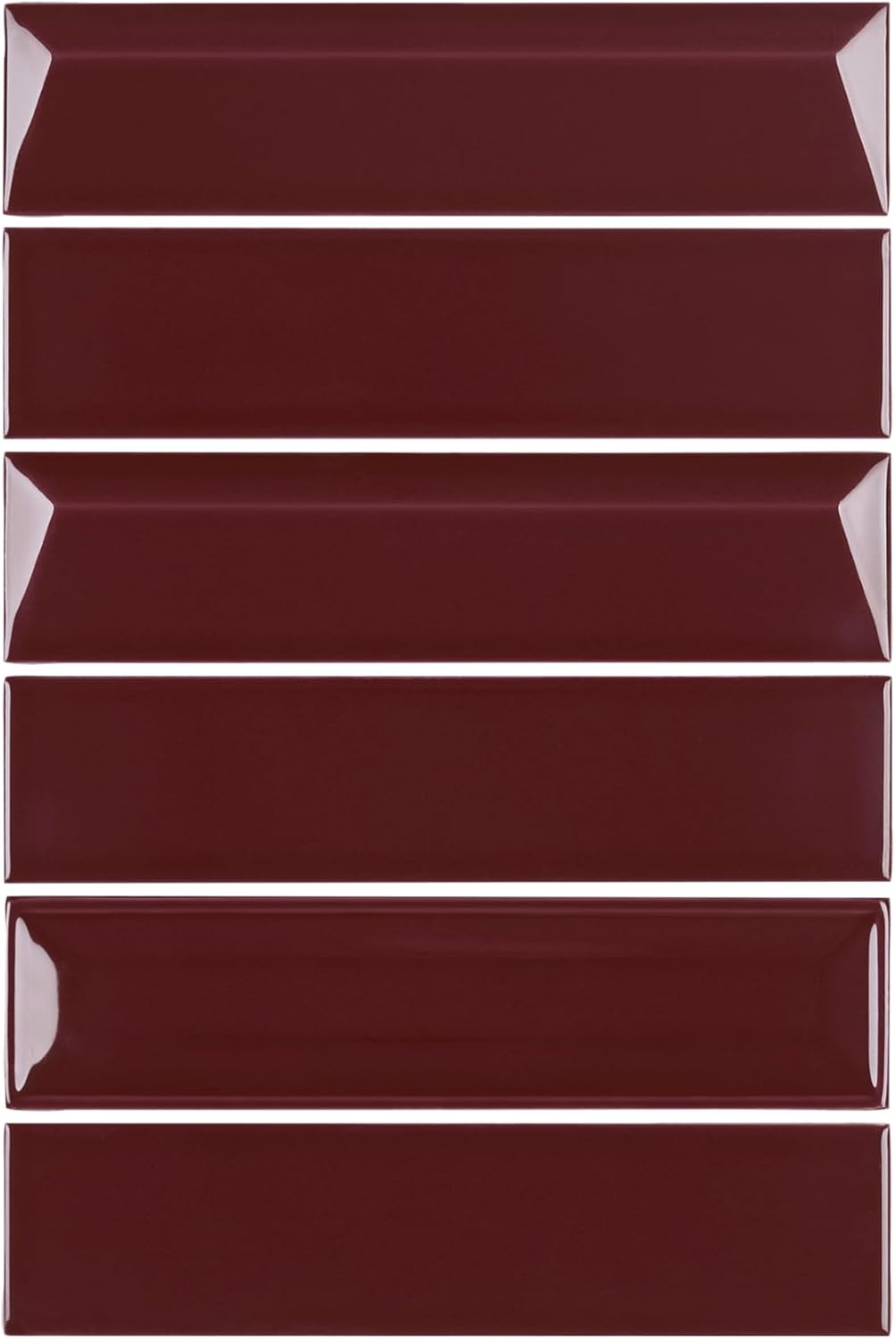Tenedos HTCRC Burgundy Glossy Ceramic Wall Tile 8x12 Mesh Mounted, 3D Decorative Tile for Kitchen Backsplash, Bathroom, Shower Wall, Fireplace & Accent Wall (1 Sheet)
