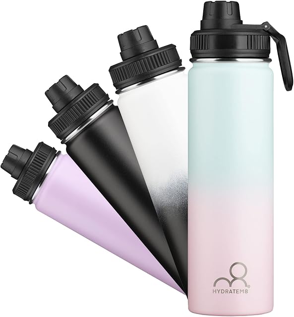 HYDRATEM8 Stainless Steel Water Bottle 650ml with Spout Lid, BPA Free and Leak-Proof Insulated Water Bottle, Sports Metal Water Bottle Hot&Cold Drinks Vacuum Flask Water Bottle for Gym, Work, Travel