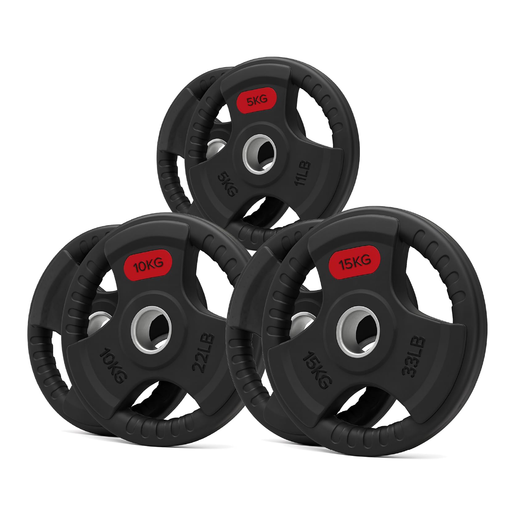 Tri Grip Weight Plates Cast Iron Rubber Coated Weights Sets & Pairs (1.25kg–25kg) for Home Gym Strength Training, Weight Lifting & Muscle Building for Men & Women (Without Barbell, 60kg Set)