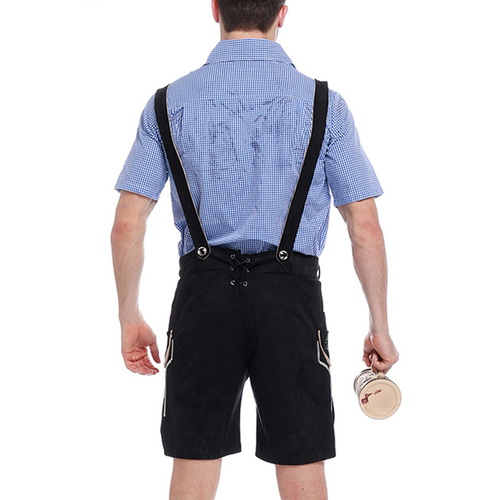 Oktoberfest Set Herren Tracht Lederhose mit Trachtenhemd Bayrisches Komplettset Echthosen Trachtenset Traditionelle Couture Gr. 52-62