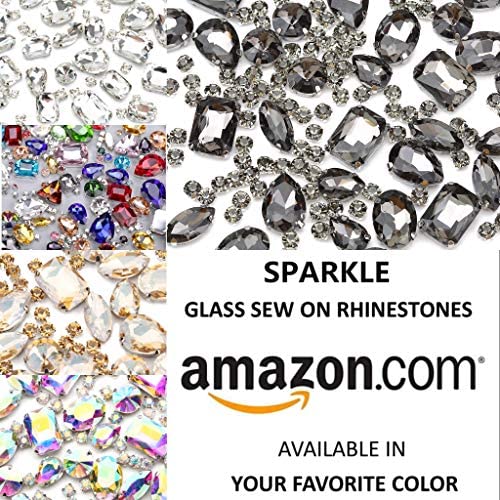 Gray Sew On Rhinestones, Choupee 130PCS Sew On Rhinestone Metal Back Prong Setting Sewing Claw Rhinestone Mixed Shapes Sew On Glass Gems for Jewelry, Clothes, Costume, Shoes,Dress, Garments