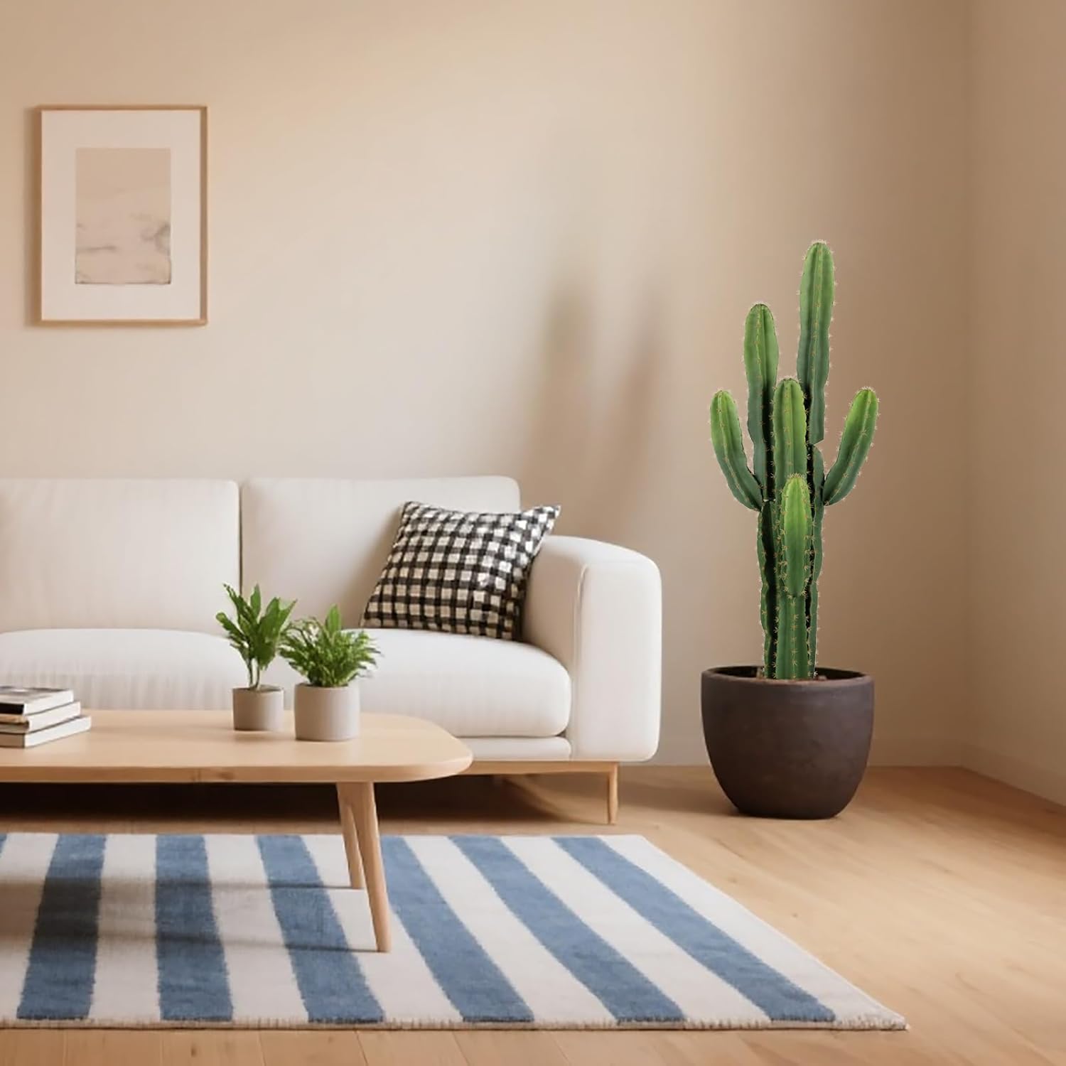 UV-Resistant Artificial Fake Cactus Plants 4ft – Large Faux Cowboy Cactus for Indoor & Outdoor Home, Office, or Garden Decor