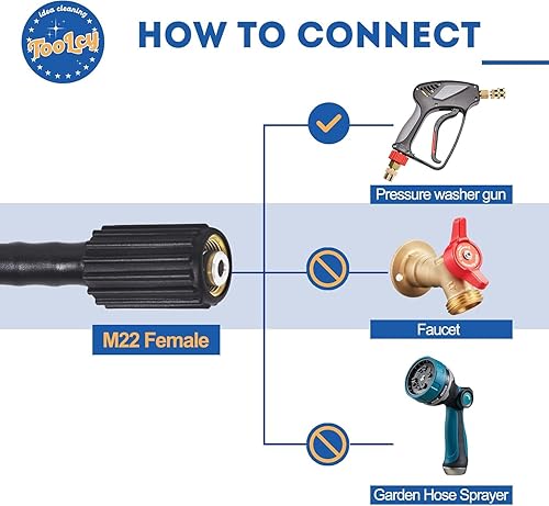 Miniatura 5 de Manguera de lavado a presión resistente a las torceduras de 50 pies, manguera de lavadora eléctrica de 3300 PSI, accesorios de latón M22-0.551 in,