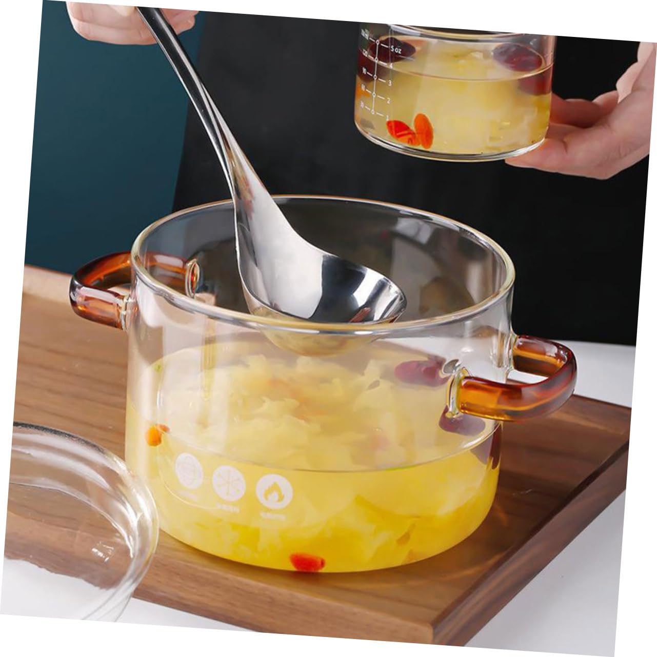 VALICLUD Glas Kochtopf 1500ml Doppelte Griffe Hitzebeständig und Leicht zu Reinigen für Suppe und Milch im Familienalltag