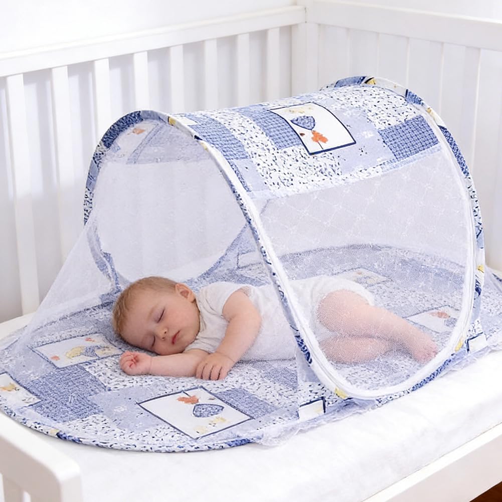 Zanzariere per Culla, Zanzariera Lettino Bebè Pieghevole Tenda Anti Zanzare per Culla da Viaggio Portatile Zanzariera Pieghevole Tenda da Viaggio per Famiglia Viaggi All'Aperto( 108 x 60 x 38cm)(Blu)