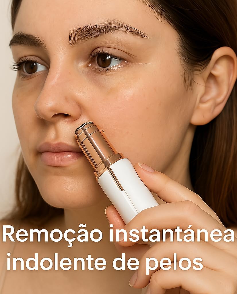Depilador Facial Feminino Zero Incômodo Recarregável USB Formato Batom com Luz LED Removedor de Pelos Portátil para Rosto Buço e Sobrancelhas