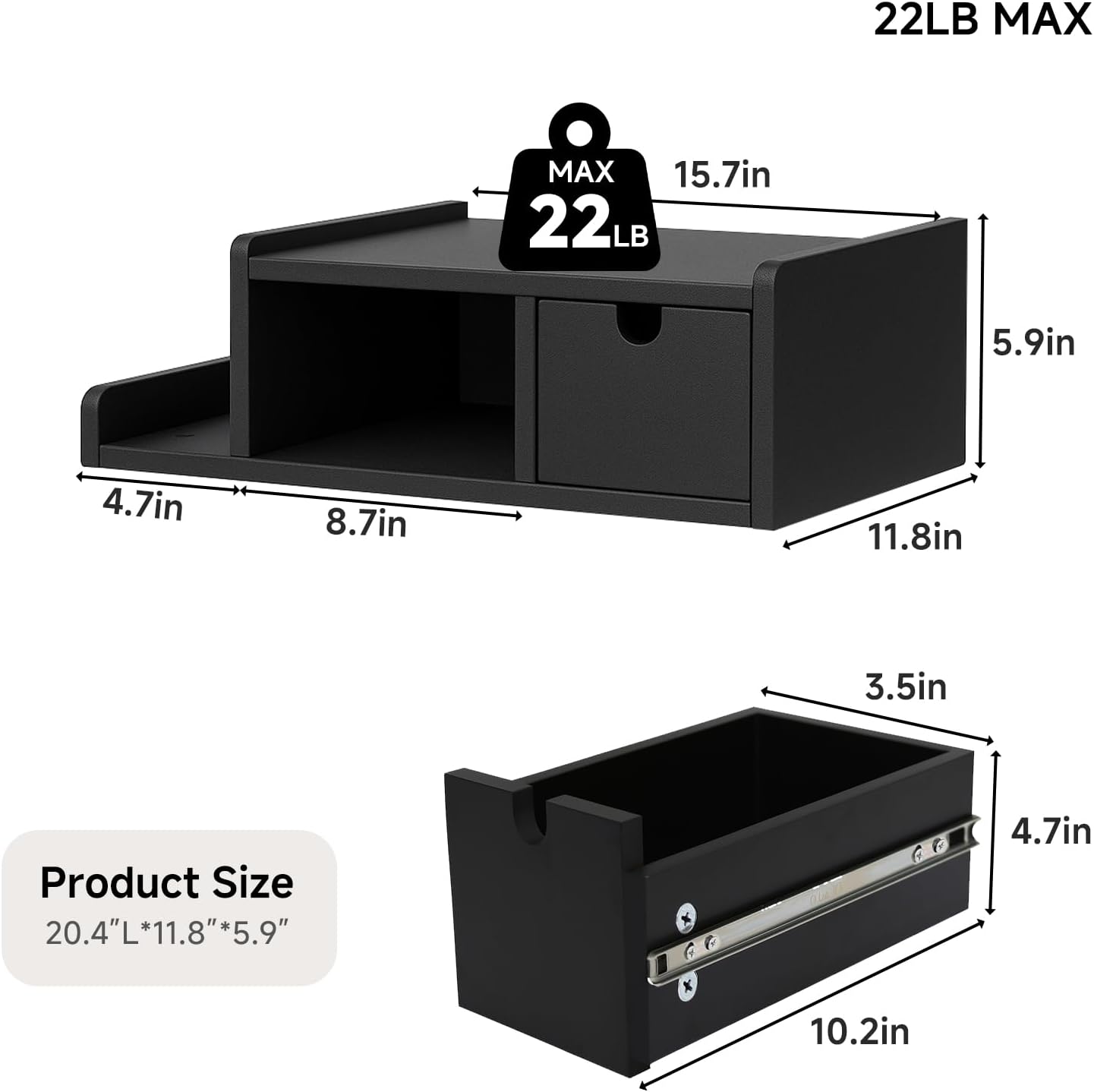 Floating Nightstand with Drawer & Shelf,Wall Mounted Bedside Table for Small Bedrooms,Modern Black End Table with Space Saving Design（Black）