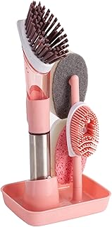 M/E Dozownik mydła szczotka do mycia naczyń z uchwytem, szczotka do mycia naczyń z możliwością ponownego napełniania, szczotka do mycia naczyń z kontrolą mydła, szczotka do mycia, z 4 wymiennymi głowicami do czyszczenia zlewozmywaków kuchennych