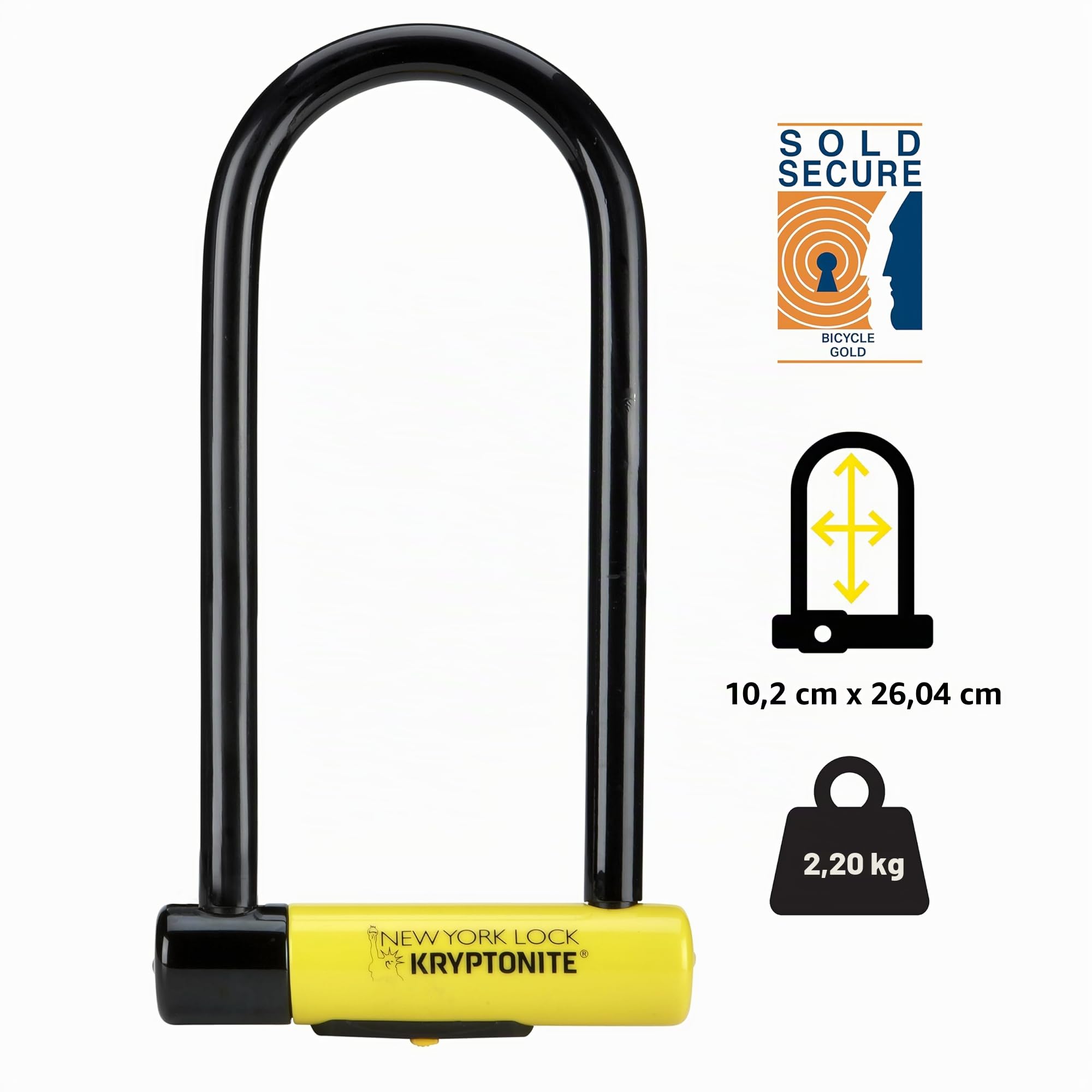 Kryptonite New York LS Antivol U, Anse longue Acier trempé avec Revêtement Vinyle, Niveau Sécurité 9/10, pour Vélos, Vélos électriques, Scooters et Motos, 2,20 kg, 10,2 x 26 cm