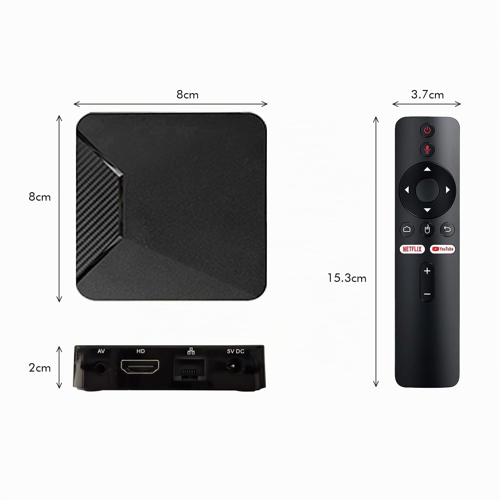 BOXPUT Q5 PLUS Android TV Box, Android 11.0 Box, BT 5.2, 2.4G/5G Dual-Band WiFi, 4K HD, Chipset Amlogic S905W2 Quad-Core Processeur 2GB RAM+16GB ROM, 10/100M LAN Enternet - Nero