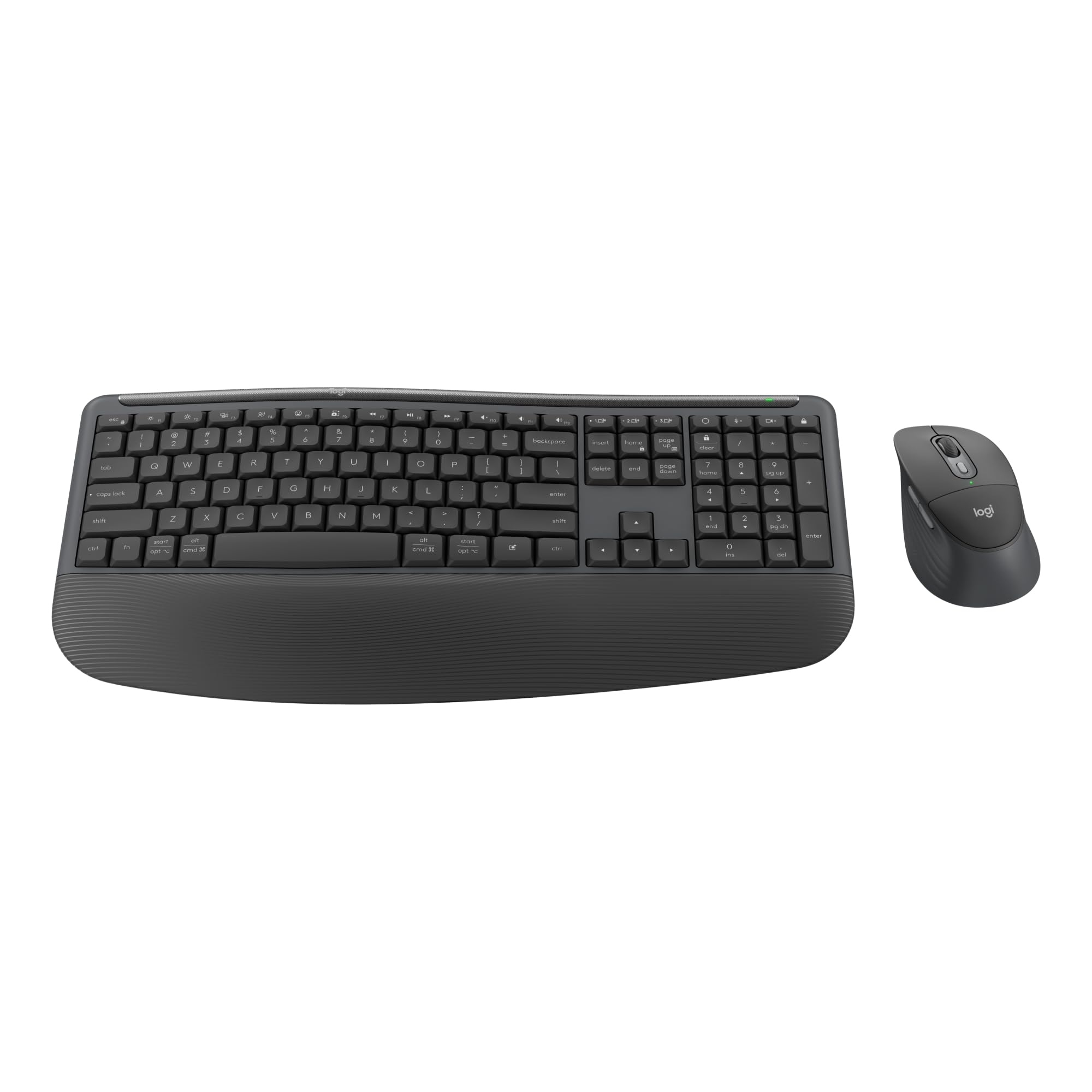 Logitech Signature Comfort Plus MK880 Keyboard and Mouse Combo - Graphite | Full size keyboard with palm rest, silent click mouse with palm cushion, Bluetooth or Logi Bolt USB receiver (not included)
