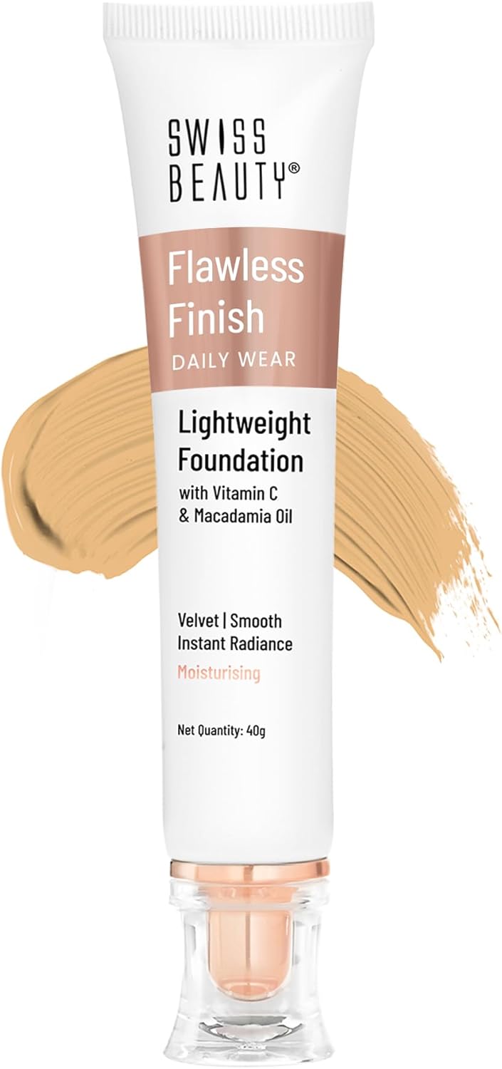 Swiss Beauty Flawless Finish Foundation | Medium Coverage | Lightweight |Oil-Free Formula |Radiant Finish | Shade – Natural Nude, 50gm