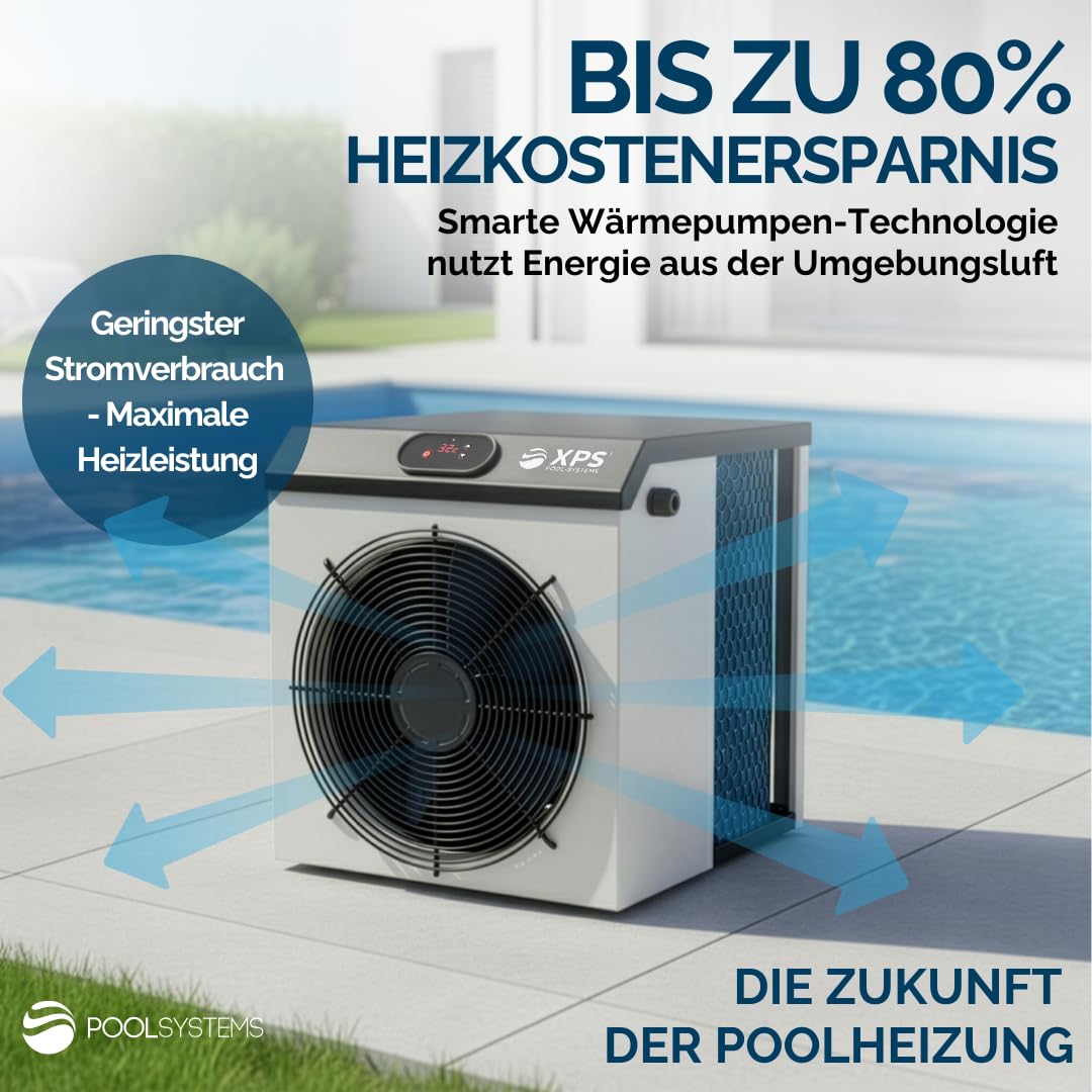 Pool-Wärmepumpe XPS-35 3,5kW bis zu 12m³, COP 5,5 - Energieeffiziente Poolheizung für Aufstellbecken - Ultrakompakte Poolheizung