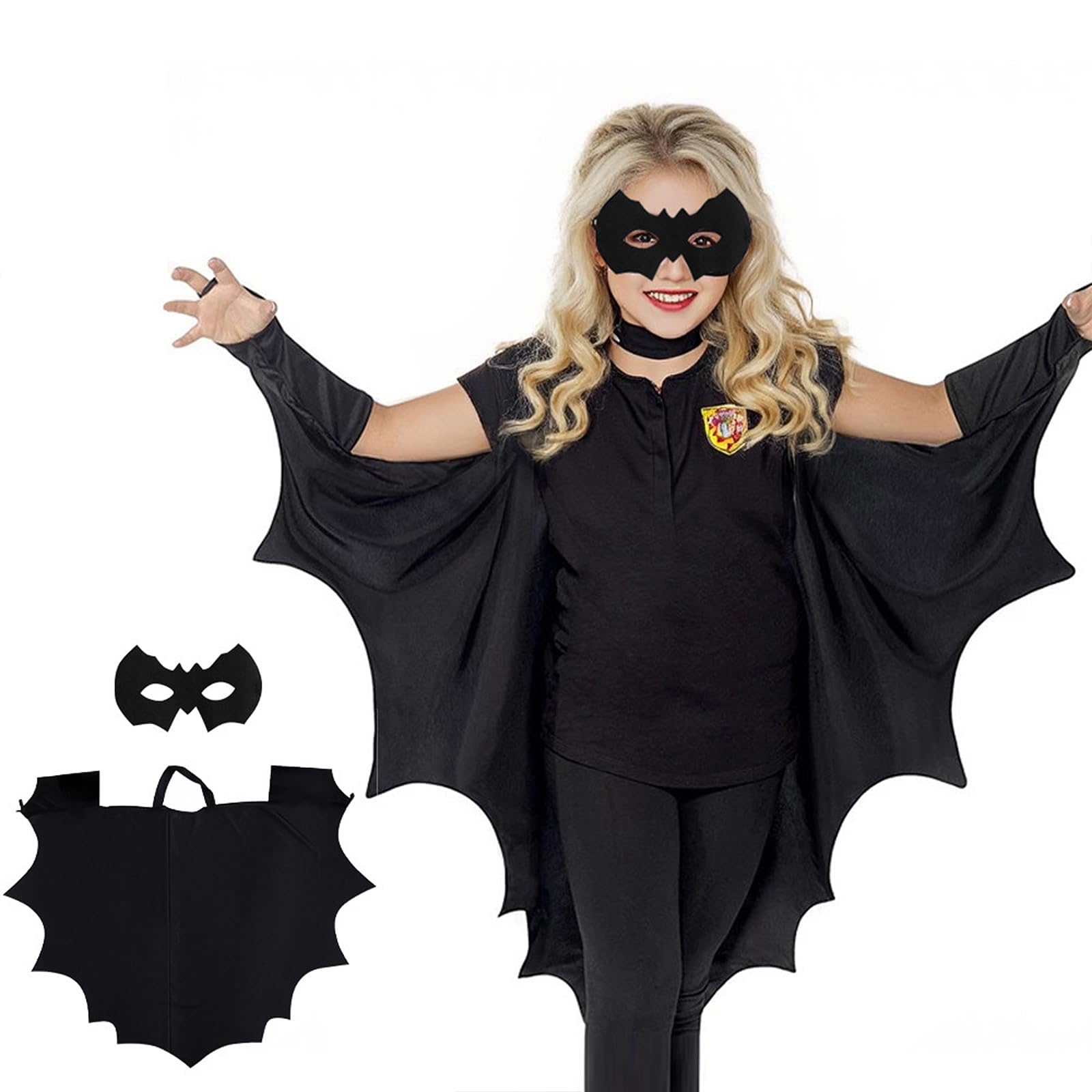 Kostium nietoperza dla dzieci, peleryna z nietoperzem, kostium na Halloween, dla wzrostu 130, 140, 150 cm, dla dziewcząt i chłopców, na Halloween, Cosplay, karnawał