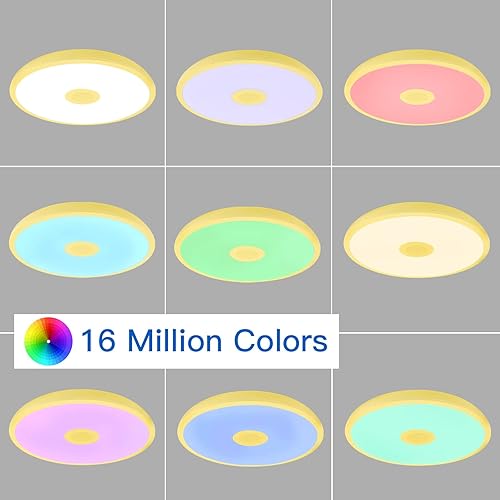 Miniatura 3 de Lámpara de techo LED impermeable amarilla, lámpara de techo de música, con altavoz Bluetooth, 11 pulgadas, 18 W, 2700 K-6500 K, luz RGB regulable