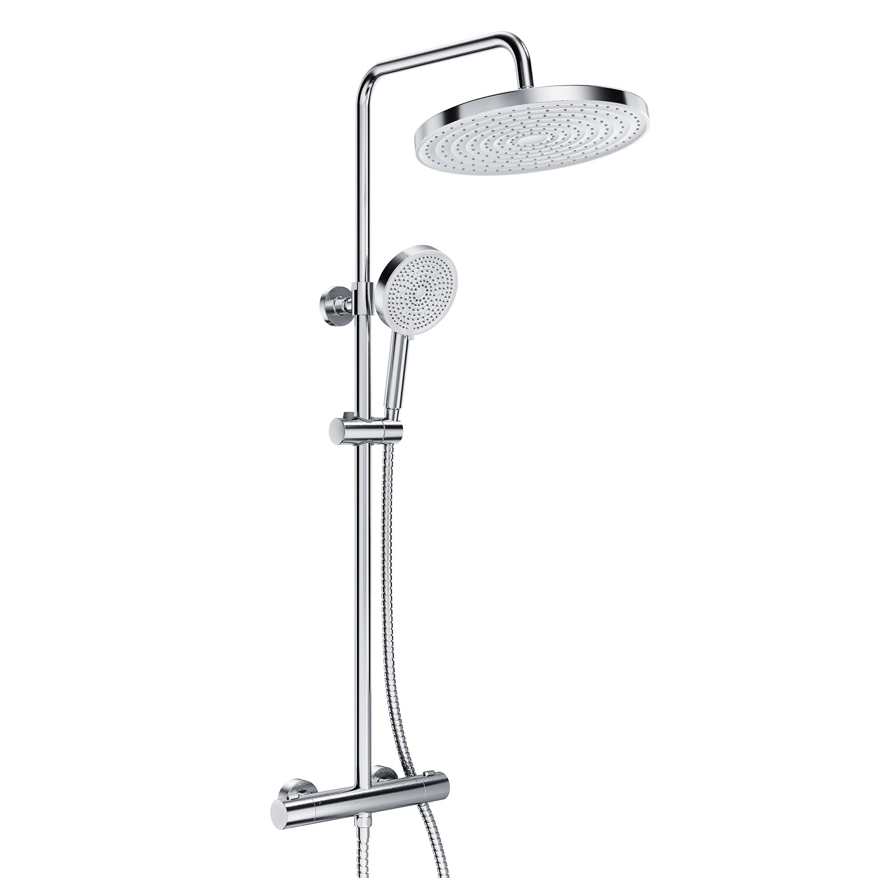 HOROW Thermostatic Shower Set - 12" Rainfall Head & 5-Mode Handset - Chrome Mixer System with Precise Temp Control - Height Adjustable Riser Rail - Brass Valve (Anti-Scald)