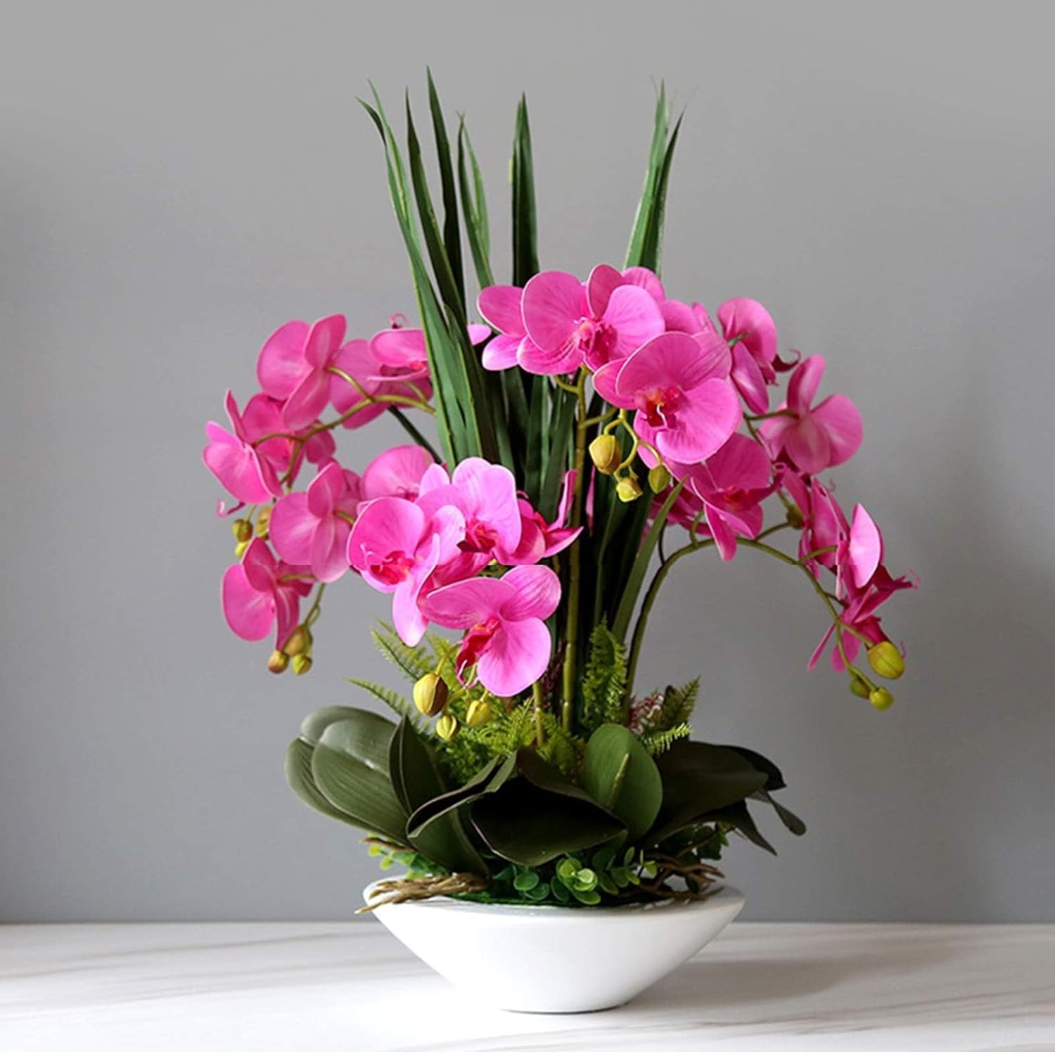 Orquídea artificial artificial de poliuretano, orquídeas artificiales, 7 ramas, flores artificiales de Phalaenopsis con jarrón, flores falsas de 50 cm, orquídeas sintéticas muy naturales
