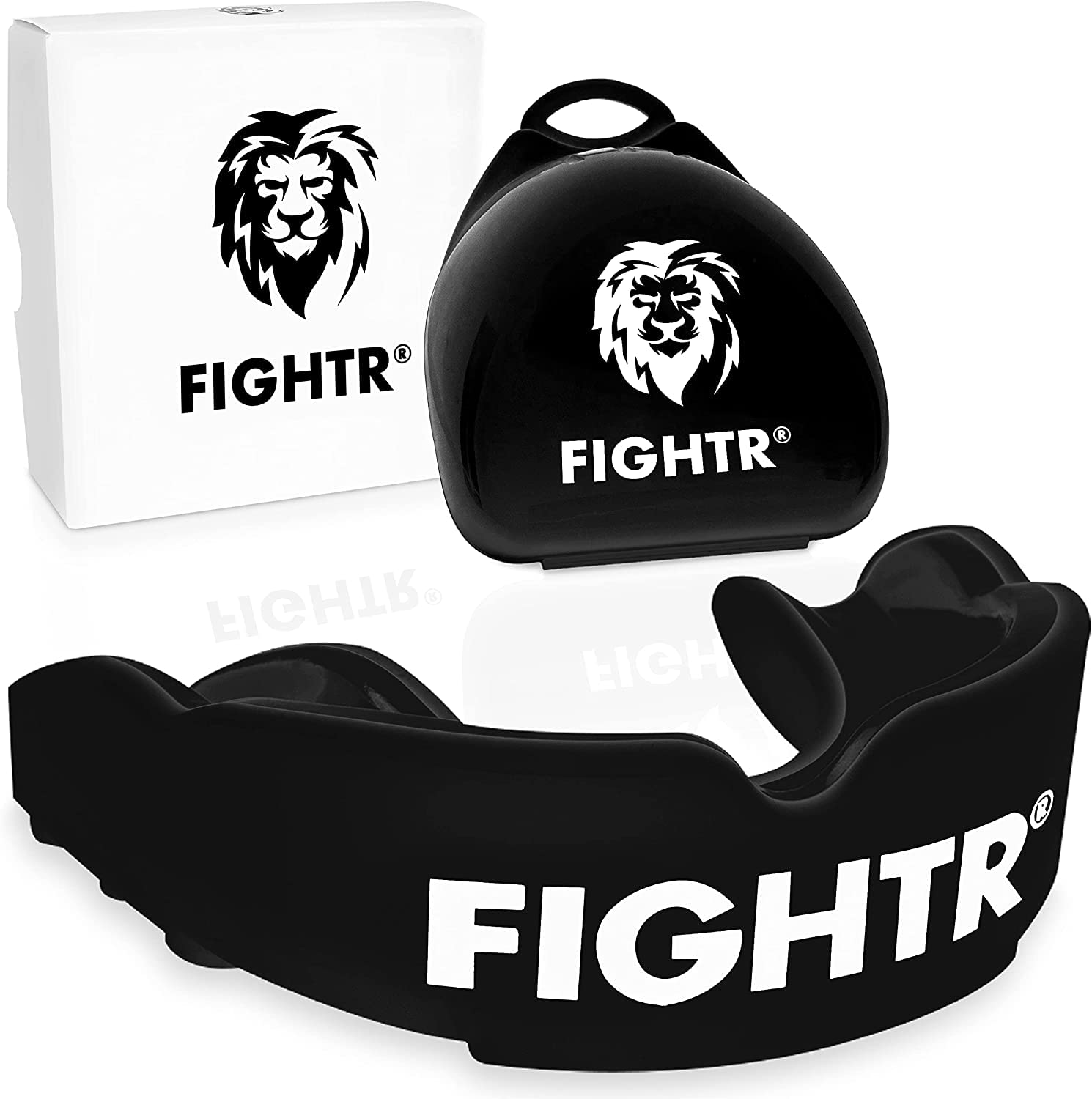 FIGHTR Premium Mouth Guard - for Excellent Breathing & Easy to fit | Sports Mouth Guard for Boxing, MMA, Football, Lacrosse, Hockey and Other Sports | incl. hygienic Box 1Set Black