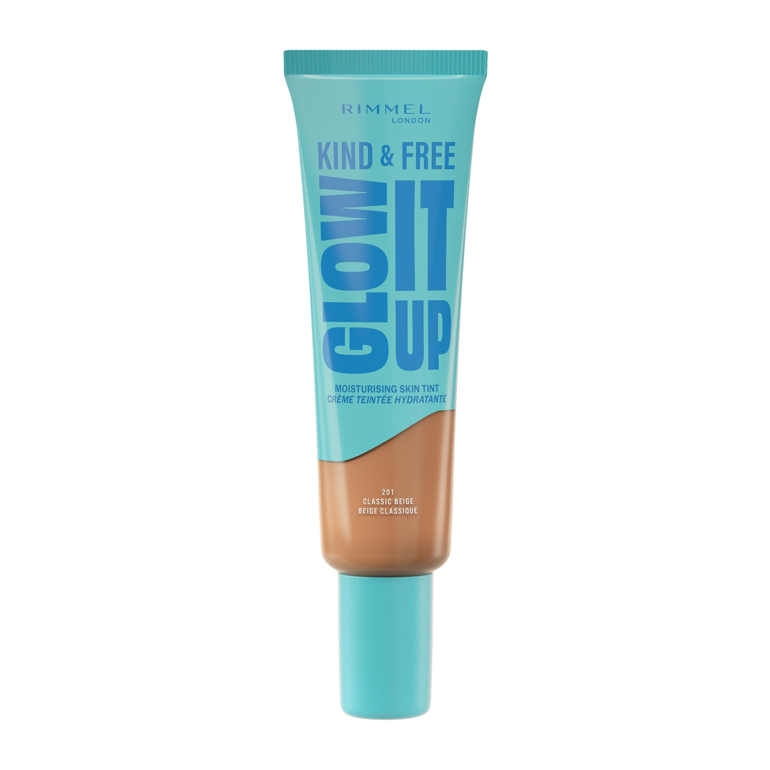 Rimmel Kind & Free, Glow It Up Moisturising Skin Tint, 201, Classic Beige, Healthy Glow, Blurs Imperfections