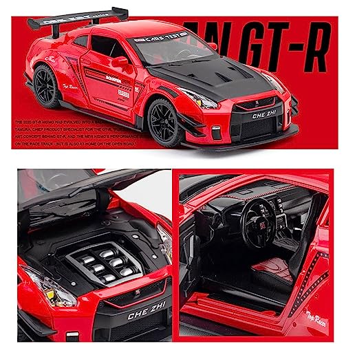 Image of 1:24 Scale Big Nissan GTR R35 Toy Car | Metal Pullback Diecast Car for Kids with Openable Doors, Sound, Light Effects Toy for Car Enthusiasts (Color As Per Available),white,black