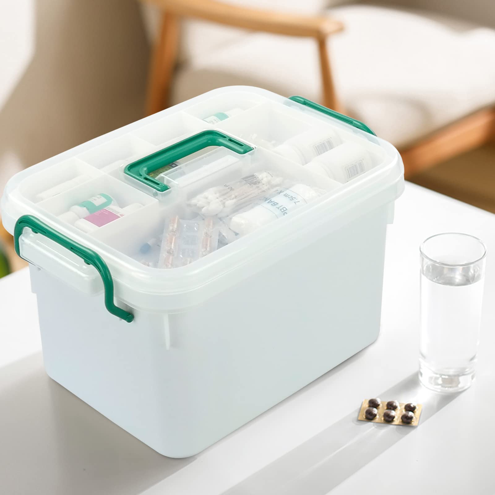 DynkoNA 1 Pack Plastic Family First Aid Box, Empty Medication Box, White 2