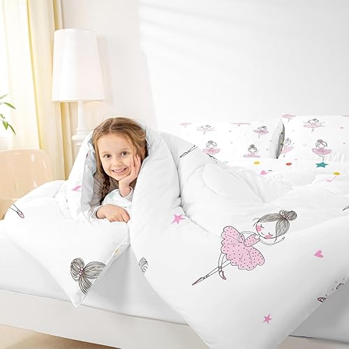 Miniatura 6 de Erosebridal Juego de edredón Kawaii de ballet para niña, juego de ropa de cama y juegos de ropa de cama de princesa de ballet rosa de 3 piezas con