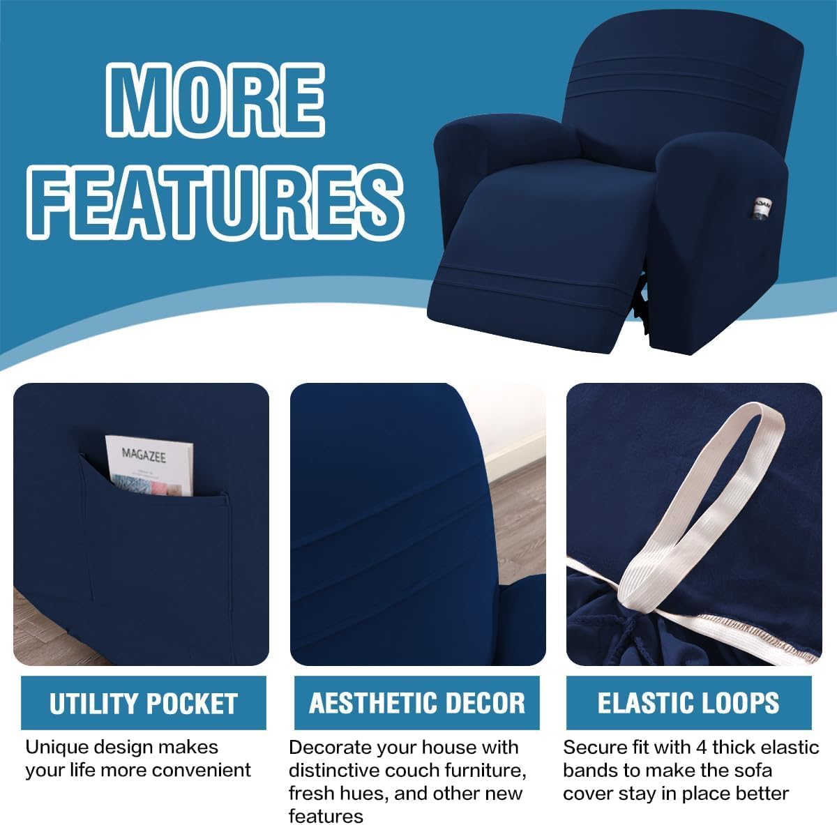 Stretch Recliner Chair Covers for 1 Cushion Reclining Sofa - Thick Soft Slipcovers for Furniture - 3-Pieces Set - Protect Your Recliner