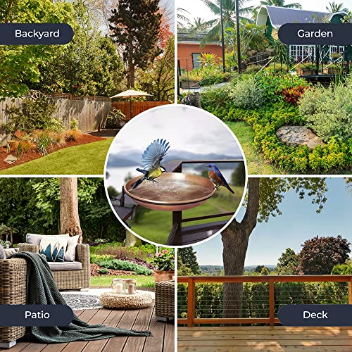 Monarch Abode Pure Copper Deck Mounted Bird Bath, Hand-Hammered Detachable Bird Feeder, Bath, & Bowl With Iron Clamp, Decor For Garden, Backyard, Patio, & Deck #TOP2