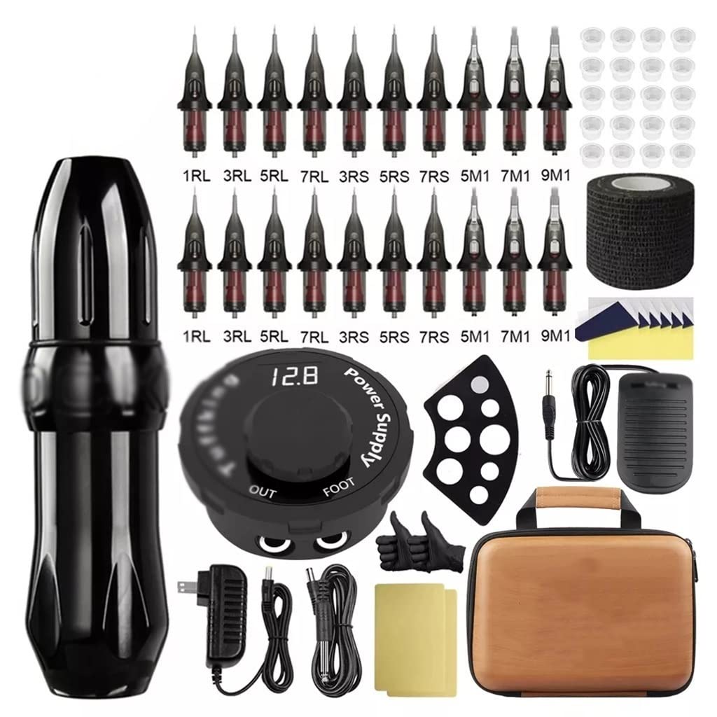 Tattoo Machine Kit Permanent Makeup Set Rotary Pen LCD Power Supply with Cartridge for Artist