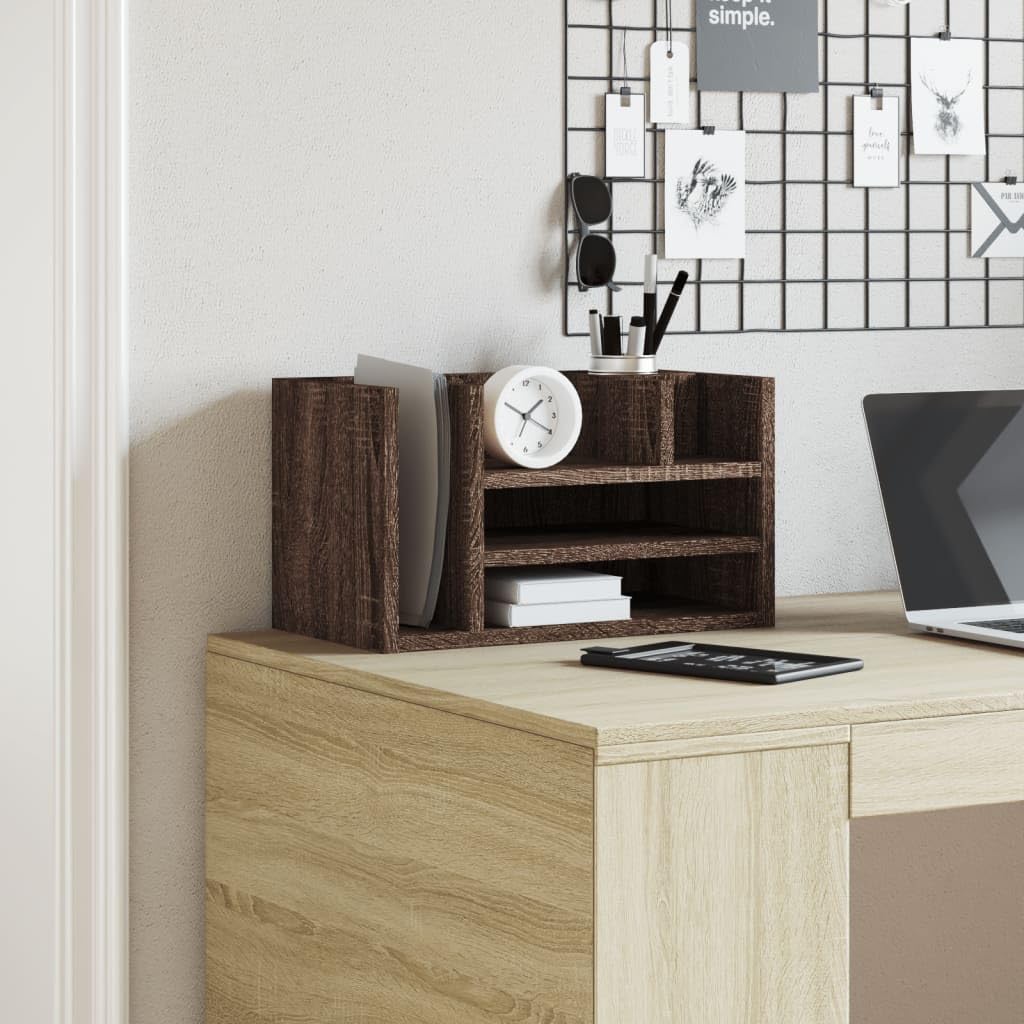 Organizer da scrivania, in legno di quercia, 44,5 x 24 x 25 cm, con 6 scomparti, per cancelleria, organizzazione, portapenne, documenti, per casa e ufficio