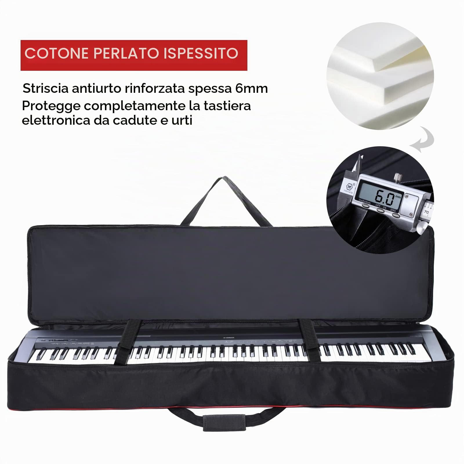 Monkeysell Custodia per tastiera a 88 tasti, custodia per tastiera con 2 tasche, interno in tessuto Oxford 600D, copertura completa per proteggere pianoforte digitale, 88 tasti, 135,9 x 33 x 17,7 cm