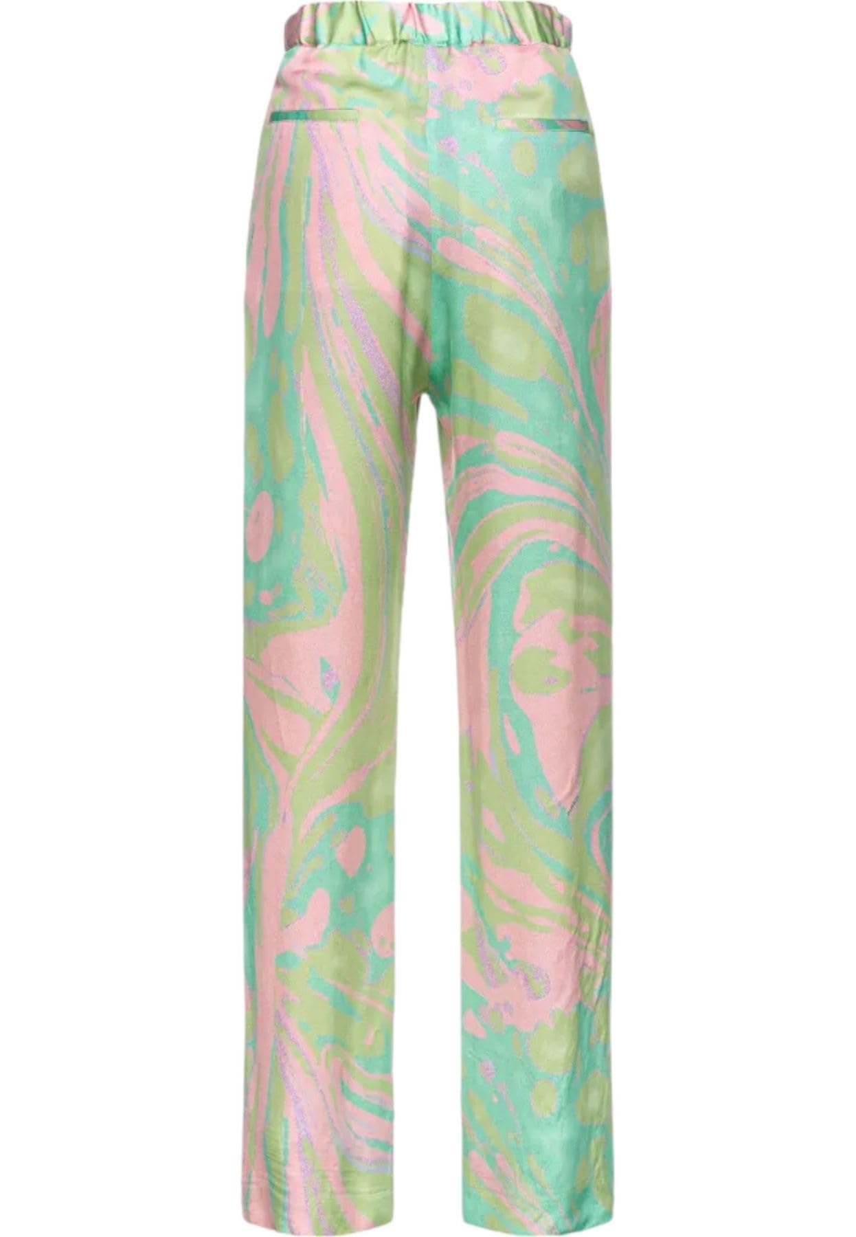 Pinko Penati Pantalón Satin Estampado Splash Vestir, Sn2_Mult.Verde/Rosa, 36 para Mujer