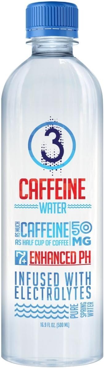 3 Water - 12 Pack 16.9 Ounce - Caffeinated Water with Electrolytes & enhanced pH