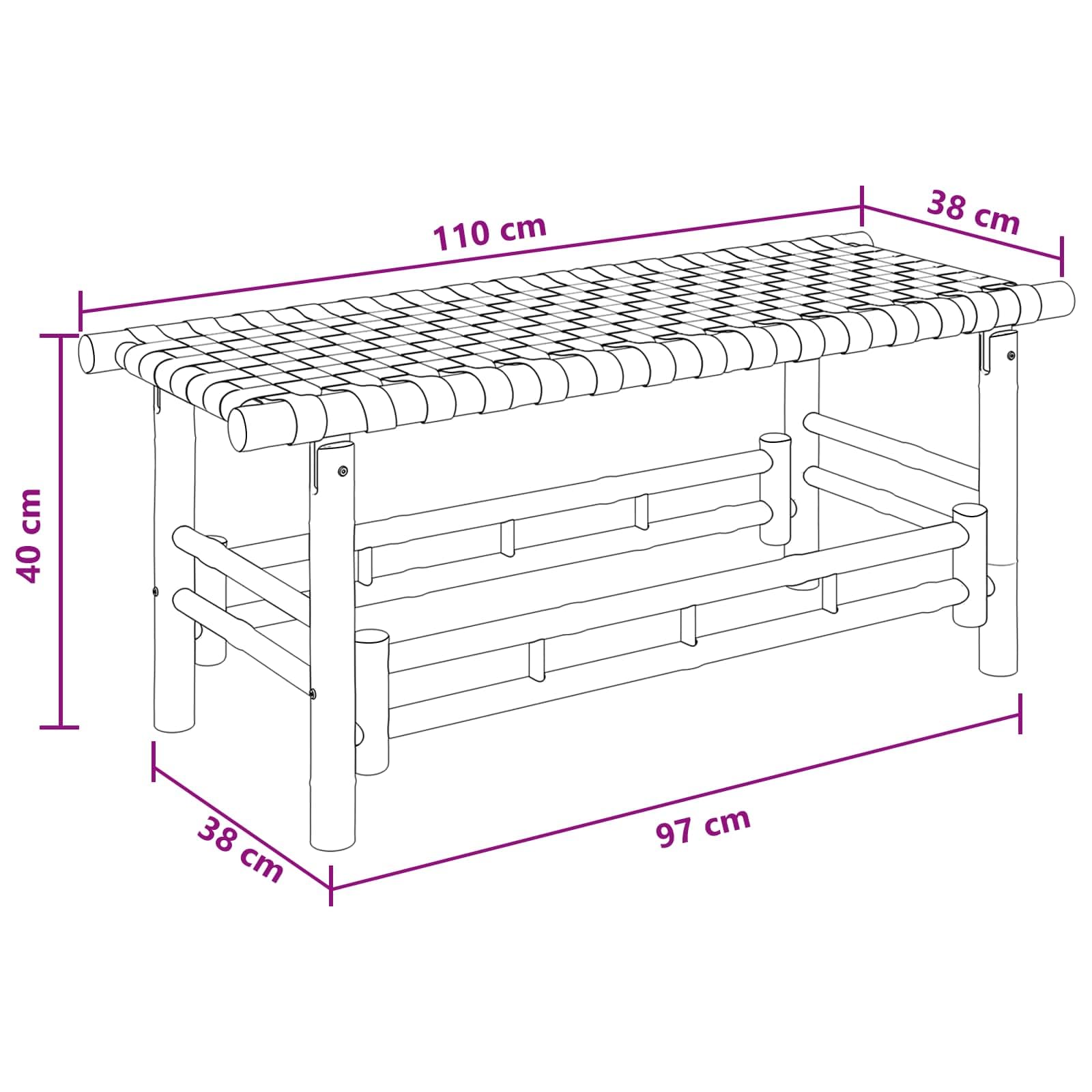 Ławka ogrodowa z bambusa, kolor naturalny, 110 x 38 x 40 cm, stabilna ławka do siedzenia na zewnątrz i na taras, odporna na warunki atmosferyczne, wytrzymała, prostokątna, uniwersalna ławka