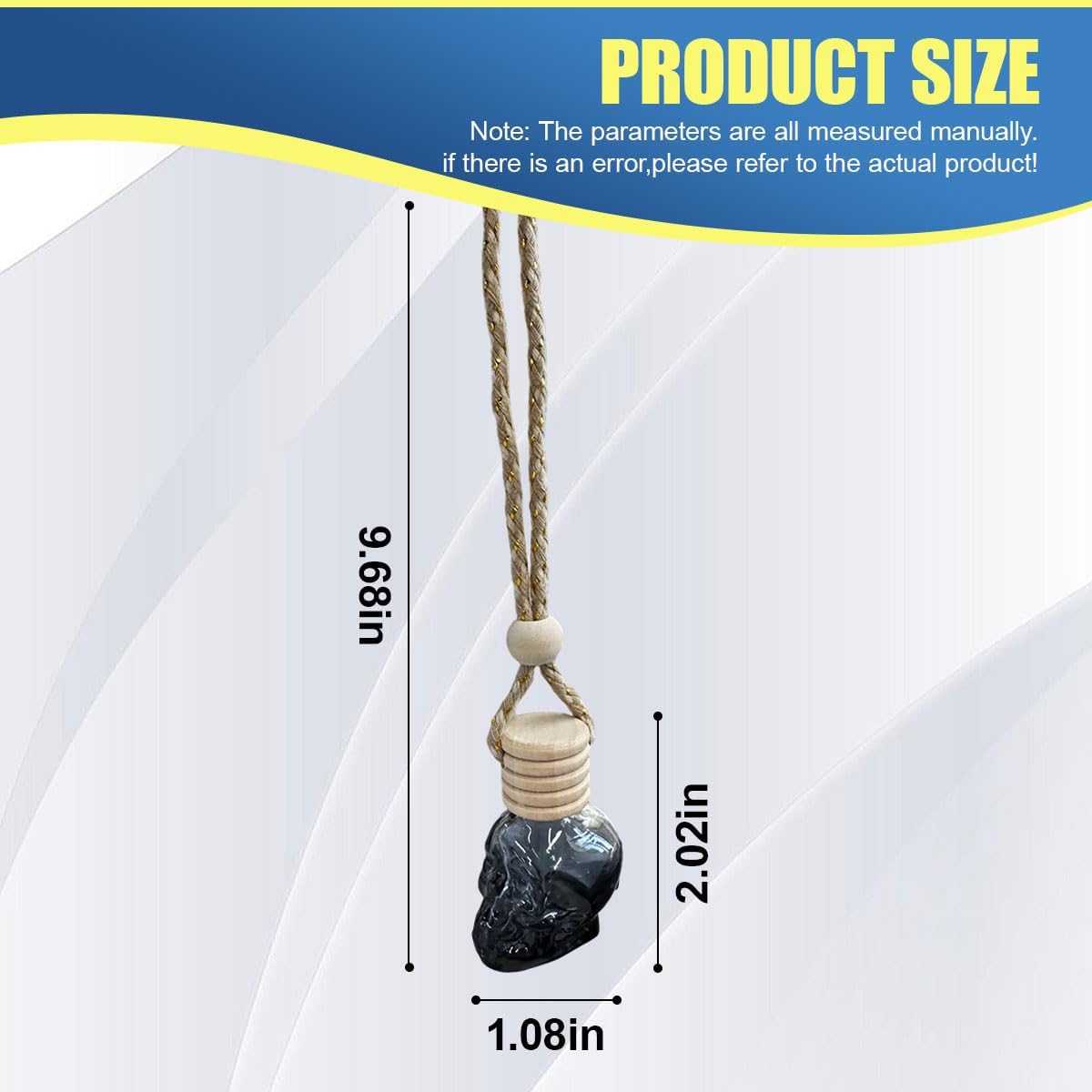 2PCS Hanging Car Essential Oil Diffuser Bottles, Skull Auto Interior Decoration Pendant, Refillable 8ml Empty Glass Bottle Auto Ornament, Funny Car Rear View Mirror Charm Accessory (GoldRibbon)