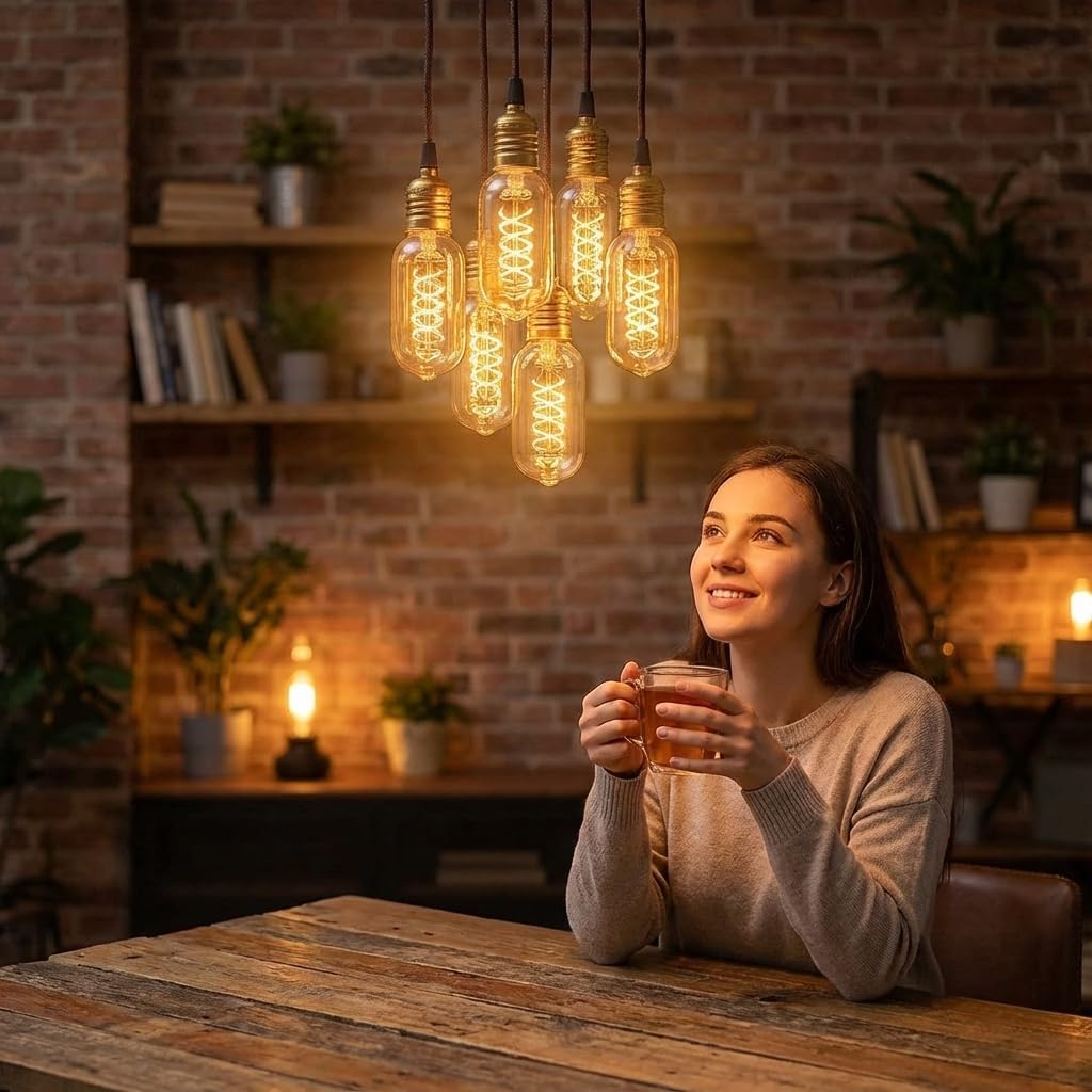 T45 Amber Glass Edison Bulb, 40W Incandescent, 2200K Ultra Warm White, Spiral Filament Vintage Tubular Light Bulb,180 Lumens, E26 Base,Dimmable Bulb for Pendant,Sconce, Chandelier & Displays (4-Pack)