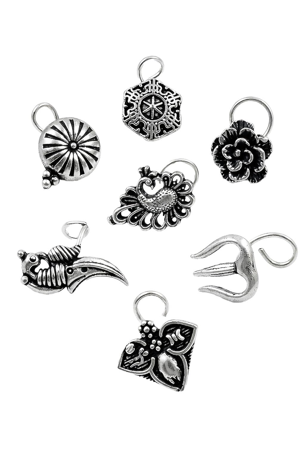 Oxidized Nose Pins Set for Women | Traditional Floral & Ethnic Designs Clip-On Nose Rings | Piercing Nosepin Combo Pack | Boho Tribal Daily Wear Jewellery Gift for Girls & Women (Pack of 7) NA_7NP_PR_2-image-44