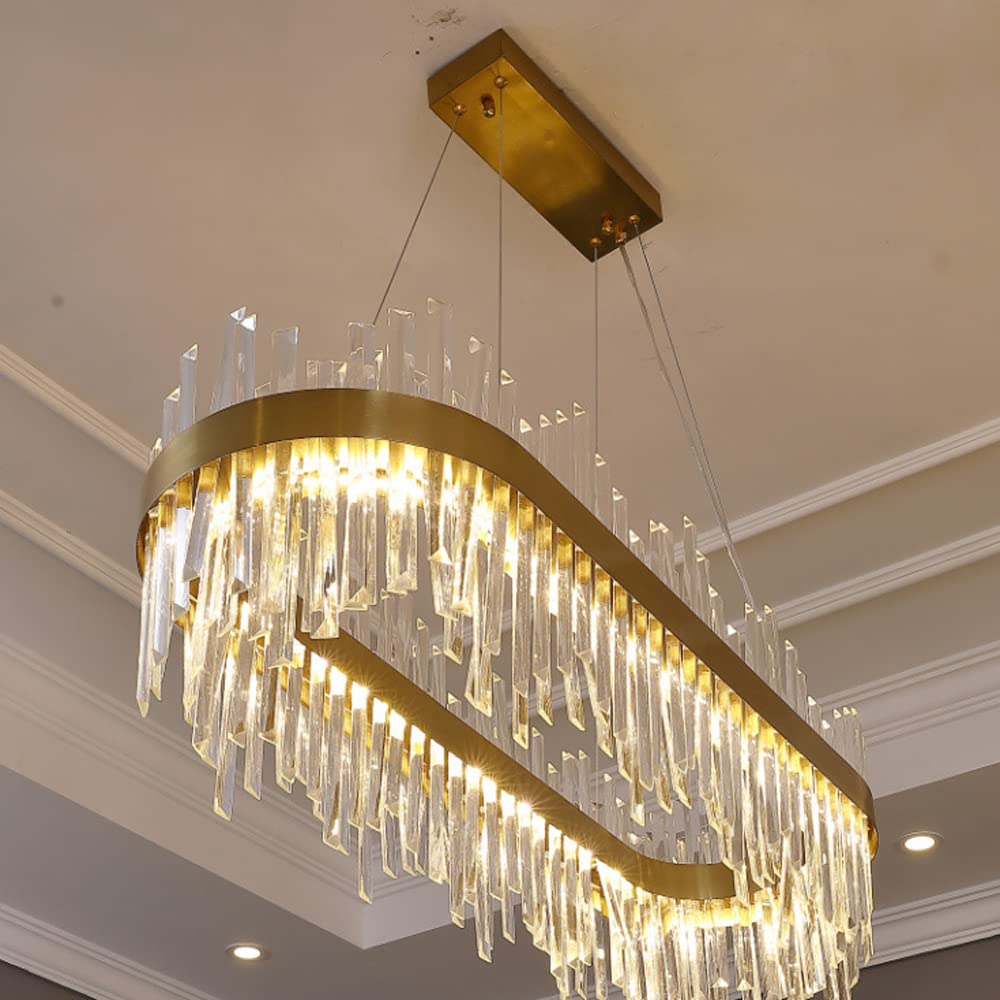 Elegante lampadario a cristalli ovale Lampadario a LED LED con cristalli chiari K9, catena di sospensione regolabile e finitura oro - ideale per soggiorno, sala da pranzo e atmosfera da camera da lett