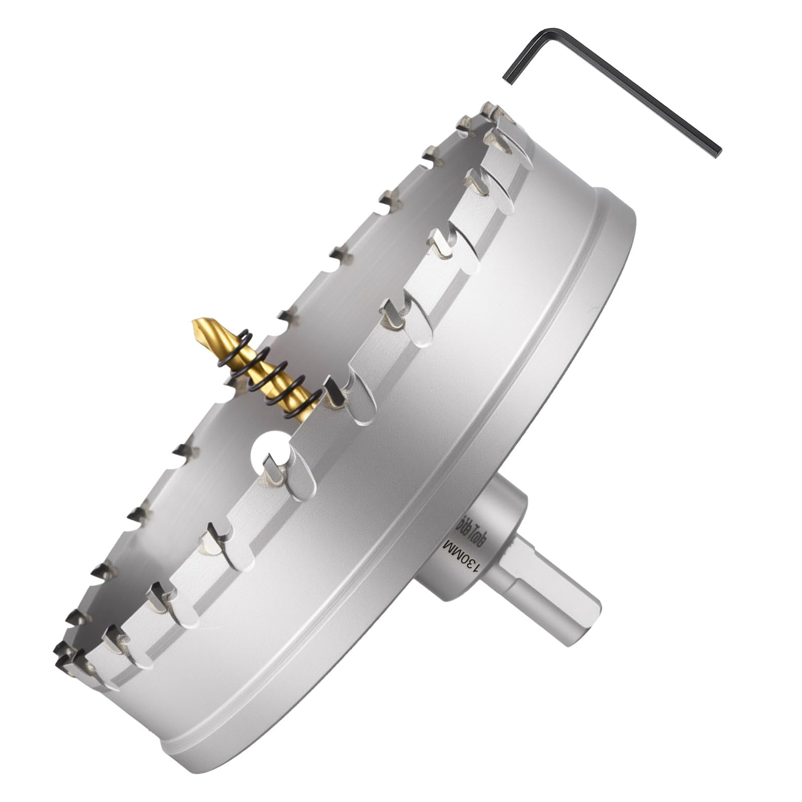 METALLIXITY ホールソーキット 130mm（5-1/8インチ）、タングステンカーバイドホールカッター、センタードリルビット、六角レンチ、スプリング付き - ハードメタル、ステンレス鋼板、角管、ガラス繊維用。シルバー